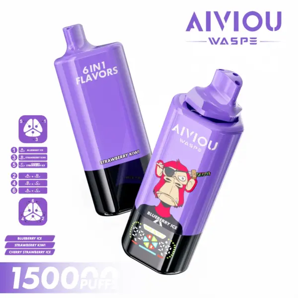 Waspe-150K-Puff-Longest-Lasting-Multi-Flavor-Disposable-Vape-Big-Puff-6-in-1-Vape-with-Blueberry-Ice-Strawberry-Kiwi-Cherry-Strawberry-Ice-Flavor